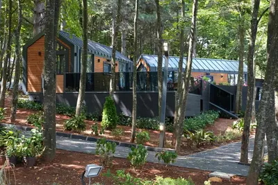 a house in the woods with trees at Saklı Vadi Tiny House in Masukiye
