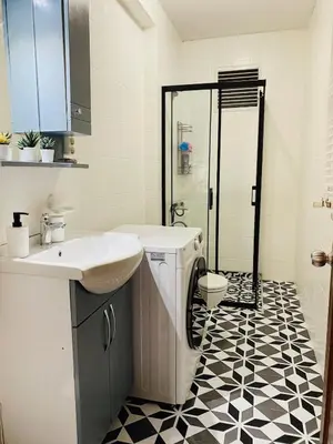 a bathroom with a toilet and a sink and a shower at Stylish & Comfort Apartment in Ortaköy in Istanbul