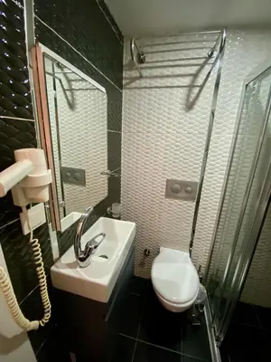 a bathroom with a sink and a toilet and a shower at Honey Hotel in Istanbul