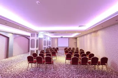 a room with a bunch of chairs and a screen at Ottoman Hotel Sakarya in Sakarya
