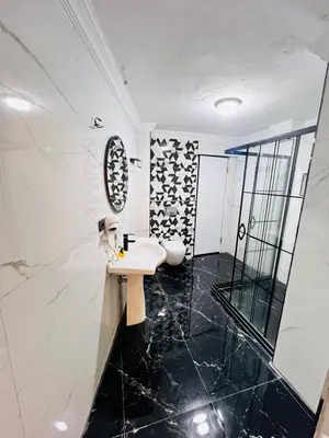 a bathroom with a toilet and a sink and a shower at Pembe Köşk Old City Center in Istanbul