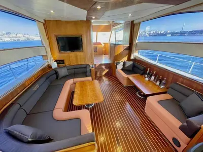 a view of the living room of a boat at Luxury Yachts Istanbul in Istanbul
