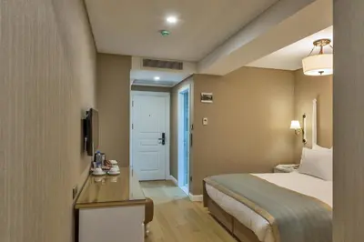 a hotel room with a bed and a television at Hanna Hotel in Istanbul
