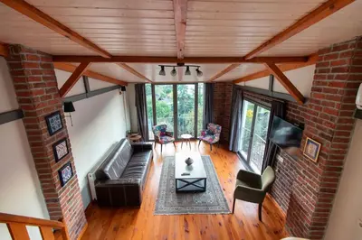 an overhead view of a living room with a couch at Kuzguncuk Retreat W Stunning Views and Local Charm in Istanbul