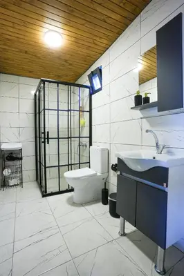 a bathroom with a sink and a toilet in it at Happy Enjoy Bungalow in Sapanca