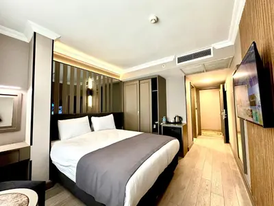 a hotel room with a large bed and a television at Aven Hotel in Istanbul