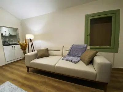 a living room with a couch with two pillows on it at Özkanlar in Istanbul
