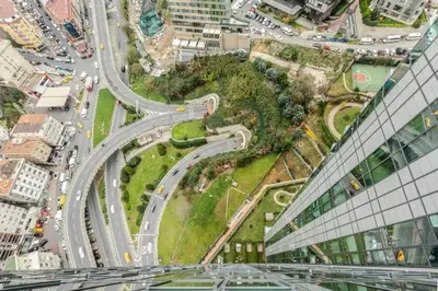 an aerial view of a highway in a city at Cozy Bright Studio! ParkingGymPool Access! #374 in Istanbul
