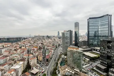 an aerial view of a city with tall buildings at Cozy Bright Studio! ParkingGymPool Access! #374 in Istanbul