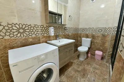 a bathroom with a washing machine and a sink at Nasiroglu Apartment in Istanbul