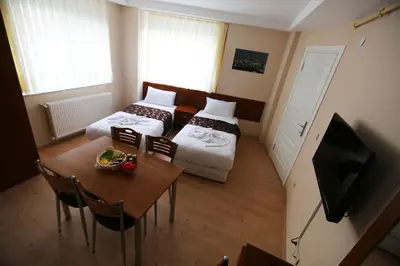 a room with a bed and a table and a television at Istanbul Family Apartment in Istanbul