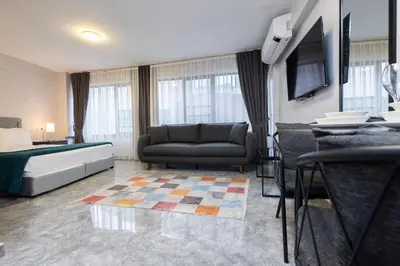 a living room with a bed and a couch at Obishu in Istanbul