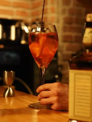 a hand holding a drink in a wine glass at Obishu in Istanbul