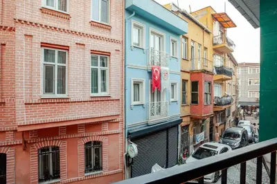 a view from a balcony of a street with buildings at Studios & Balat in Istanbul