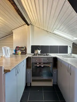 a kitchen with a stove and a counter top at Roza's Istanbul Homestay in Istanbul