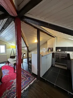 a kitchen and a living room in a tent at Roza's Istanbul Homestay in Istanbul