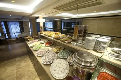 a buffet line with many different plates of food at Grand Laleli Hotel in Istanbul