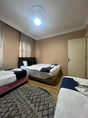 a bedroom with two beds and a rug at Taksim Luxury Mansion Hotel in Istanbul