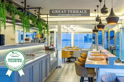 a restaurant with a view of the ocean at Best Point Hotel Sultanahmet,Istanbul in Istanbul