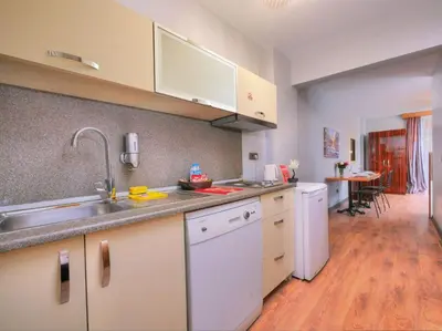 a kitchen with a sink and a counter top at Blueway Hotel Residence in Istanbul