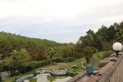 a view of a garden from a bridge at BiOrman Resort in Istanbul