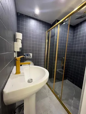 a bathroom with a sink and a shower at feridiye 71 in Istanbul