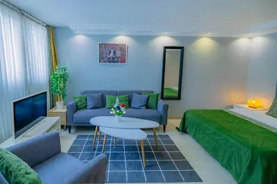 a living room with a couch and a table at Galata Nil Suite in Istanbul
