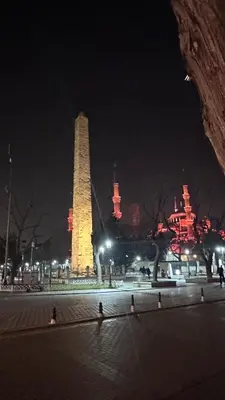 a large obelisk in a park at night at Golden Wood Suites in Istanbul