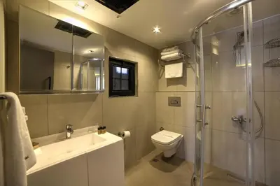 a bathroom with a toilet and a sink and a shower at The Capital Suites in Istanbul