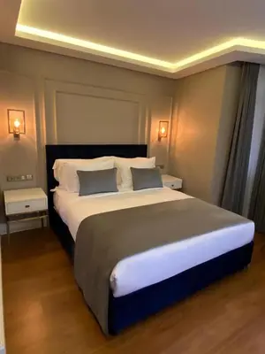 a bedroom with a large bed with two pillows at Ozkaya Apartments Galata in Istanbul