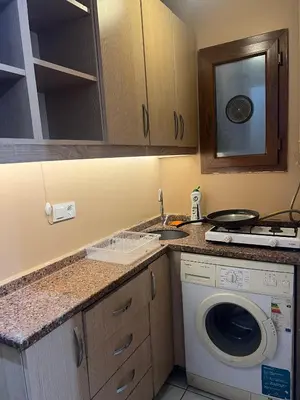 a kitchen with a washing machine and a sink at Taksim White Mansion Hotel in Istanbul
