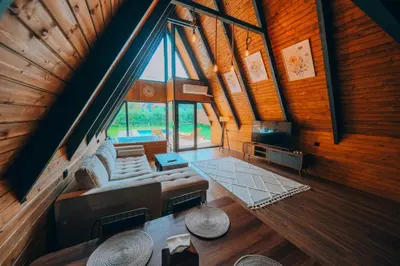 an overhead view of a living room in a house at Maya Sapanca Bungalow in Sapanca