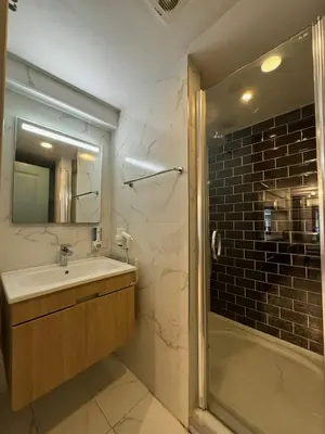 a bathroom with a sink and a shower at Gezgin Residence in Istanbul