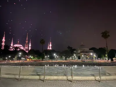 a night view of theultan ahmad mosque and theultanatileatileatileatile at Blue Star Apartments Old City Center in Istanbul