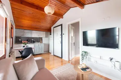 a living room with a couch and a tv at Historic 4BR 4BA Mansion Seaview Yedikule Old Town in Istanbul