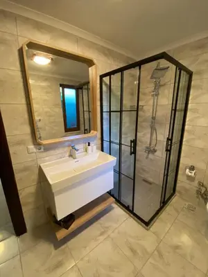 a bathroom with a sink and a shower at Luxury Big Villa in Sapanca with Pool SKMaxx in Sapanca