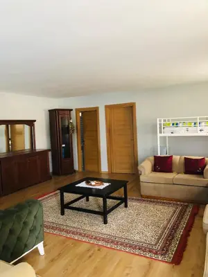 a living room with a couch and a coffee table at Polonezköy butik bahçeli ev in Beykoz