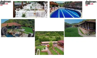 a collage of pictures of a house and a swimming pool at Değirmenbaşı Otel & Restoran in Ümmiye