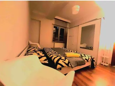 a bedroom with two beds with zebra at Sabina gokcene 5 dk in Istanbul