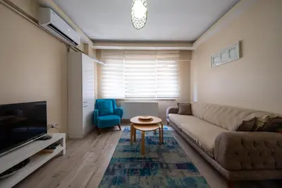 a living room with a couch and a table at White Rose Apartments in Istanbul