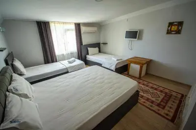 a hotel room with two beds and a television at Altun Life City in Istanbul