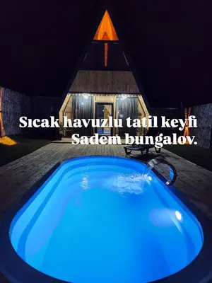 a blue tub in front of a house at night at Sapancasadembungalov in Sapanca
