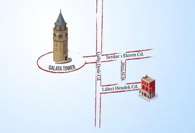 a map of london with a tower and a building at Cute Flat Vintage Design AC Galata in Istanbul