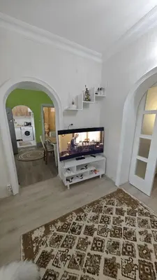 a living room with a flat screen tv on a wall at An Istanbul tale, an Istanbul dream, garden house in Istanbul
