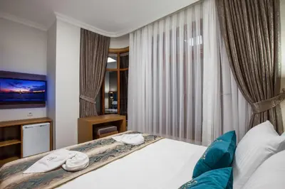 a hotel room with a bed and a television at Ferman Hilal Hotel-Special Category in Istanbul