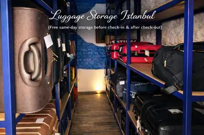 a hallway filled with lots of luggage on shelves at Istanberry - Joker Two Bedroom Apartments in Istanbul