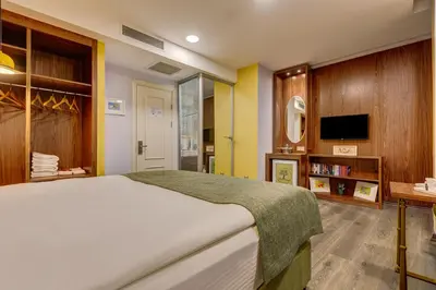 a bedroom with a large bed and a television at Sometimes Hotel Taksim in Istanbul