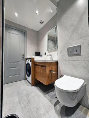 a bathroom with a toilet and a sink and a washing machine at Excellent Apartments Fatih Nova in Istanbul