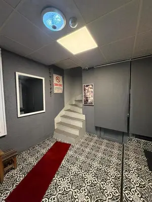 a staircase in a room with a red carpet at Grey House Apartments B Block in Istanbul