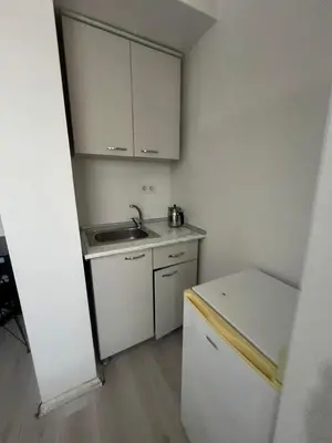 a small kitchen with a sink and a refrigerator at Şişli Suites - Room25 in Istanbul